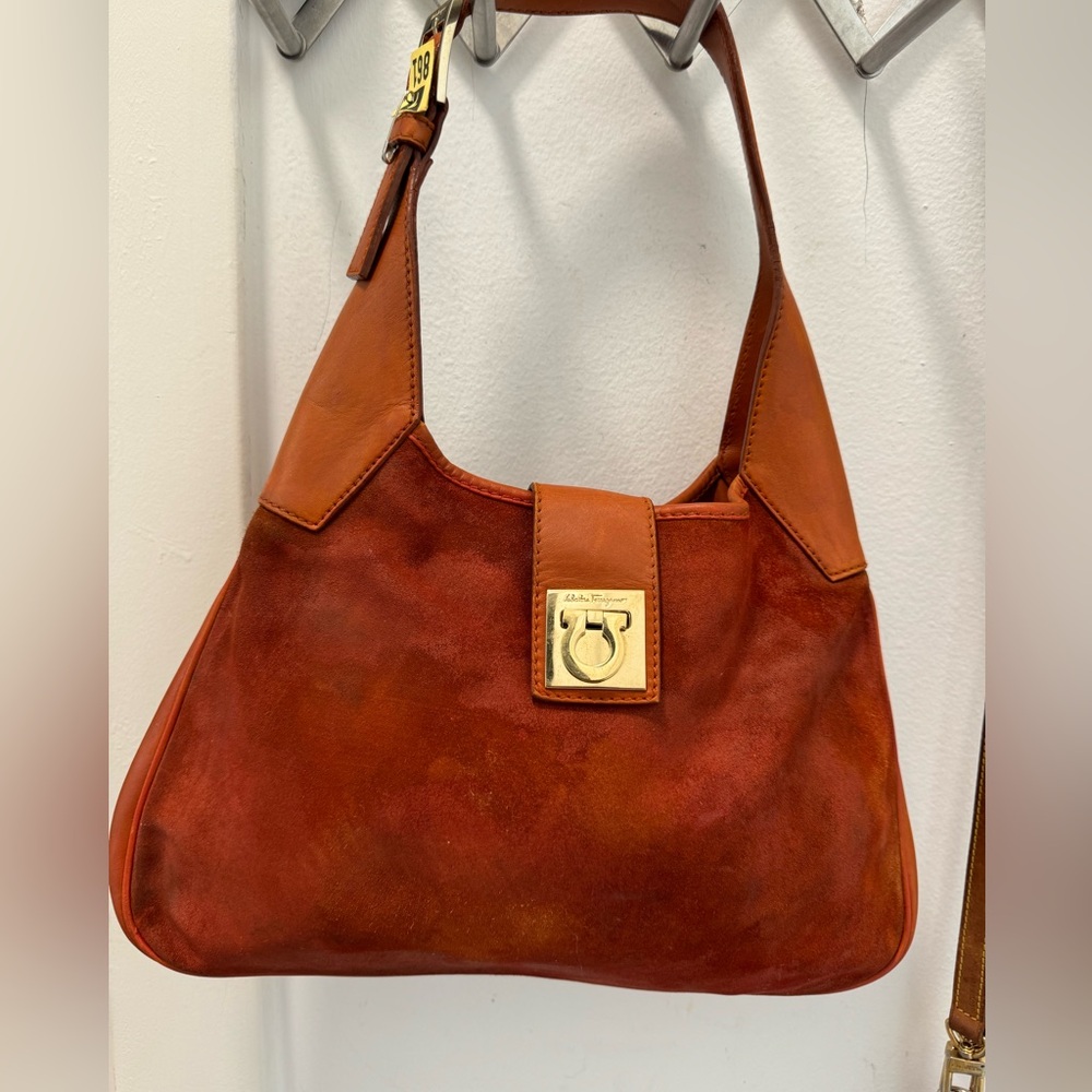 Vintage Salvatore Ferragamo Orange Suede Shoulder Purse